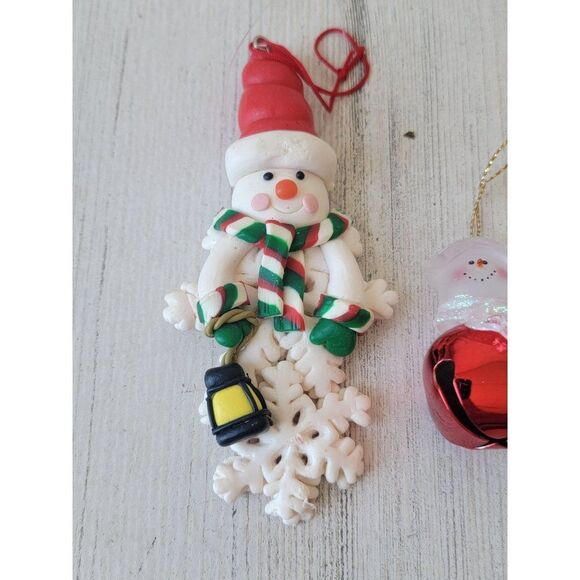 Snowman snowflake glitter Bell ornament Xmas set Lantern - Picture 2 of 8